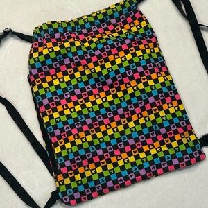 Disney Parks Mickey drawstring backpack rainbow & black checkered day bag